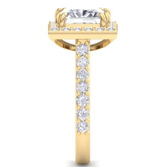 4 Carat Princess Cut Lab Grown Diamond Halo Engagement Ring In 14K Yellow Gold