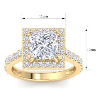 4 Carat Princess Cut Lab Grown Diamond Halo Engagement Ring In 14K Yellow Gold