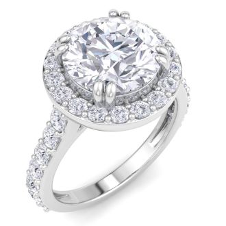 4 Carat Round Lab Grown Diamond Halo Engagement Ring In 14K White Gold