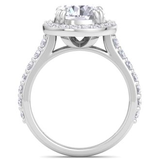 4 Carat Round Lab Grown Diamond Halo Engagement Ring In 14K White Gold