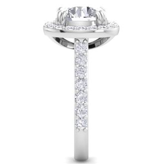 4 Carat Round Lab Grown Diamond Halo Engagement Ring In 14K White Gold