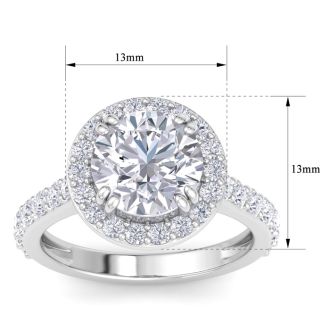 4 Carat Round Lab Grown Diamond Halo Engagement Ring In 14K White Gold