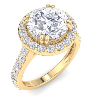 4 Carat Round Lab Grown Diamond Halo Engagement Ring In 14K Yellow Gold