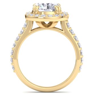 4 Carat Round Lab Grown Diamond Halo Engagement Ring In 14K Yellow Gold