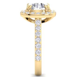 4 Carat Round Lab Grown Diamond Halo Engagement Ring In 14K Yellow Gold