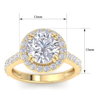 4 Carat Round Lab Grown Diamond Halo Engagement Ring In 14K Yellow Gold