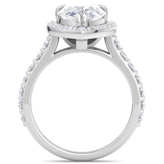4 Carat Pear Shape Lab Grown Diamond Halo Engagement Ring In 14K White Gold