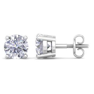 3 Carat Lab Grown Diamond Earrings In 14 Karat White Gold, Basket Setting