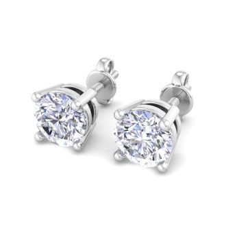 3 Carat Lab Grown Diamond Earrings In 14 Karat White Gold, Basket Setting