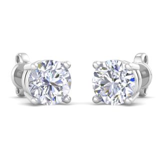 3 Carat Lab Grown Diamond Earrings In 14 Karat White Gold, Basket Setting