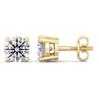 3 Carat Lab Grown Diamond Earrings In 14 Karat Yellow Gold, Basket Setting