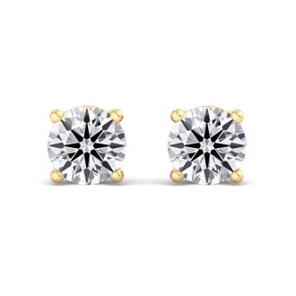 3 Carat Lab Grown Diamond Earrings In 14 Karat Yellow Gold, Basket Setting