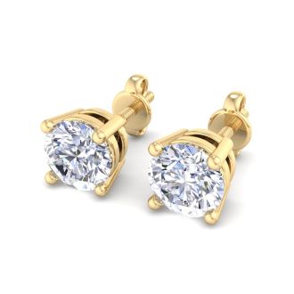 3 Carat Lab Grown Diamond Earrings In 14 Karat Yellow Gold, Basket Setting