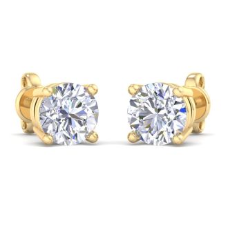 3 Carat Lab Grown Diamond Earrings In 14 Karat Yellow Gold, Basket Setting
