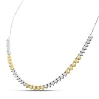 2 Carat Graduated Diamond Smile Necklace In 14K Two Tone Gold With 17 Inch Adjustable Chain