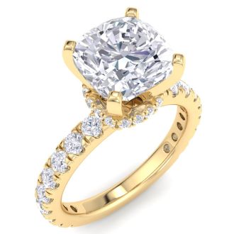4 Carat Cushion Cut Lab Grown Diamond Hidden Halo Engagement Ring In 14K Yellow Gold