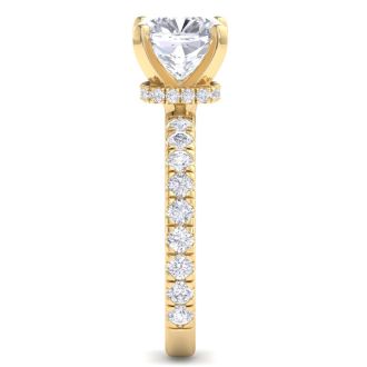 4 Carat Cushion Cut Lab Grown Diamond Hidden Halo Engagement Ring In 14K Yellow Gold