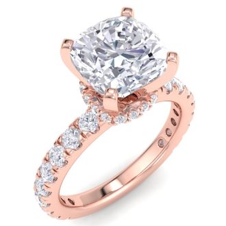 4 Carat Cushion Cut Lab Grown Diamond Hidden Halo Engagement Ring In 14K Rose Gold