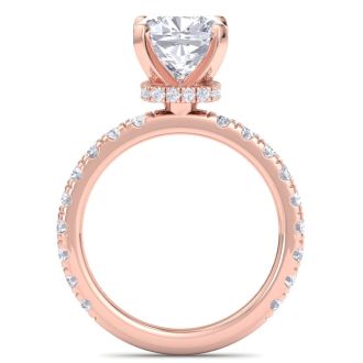 4 Carat Cushion Cut Lab Grown Diamond Hidden Halo Engagement Ring In 14K Rose Gold