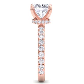 4 Carat Cushion Cut Lab Grown Diamond Hidden Halo Engagement Ring In 14K Rose Gold