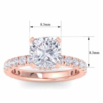 4 Carat Cushion Cut Lab Grown Diamond Hidden Halo Engagement Ring In 14K Rose Gold