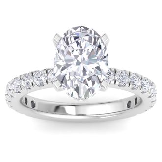 4 Carat Oval Shape Lab Grown Diamond Hidden Halo Engagement Ring In 14K White Gold
