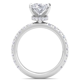 4 Carat Oval Shape Lab Grown Diamond Hidden Halo Engagement Ring In 14K White Gold