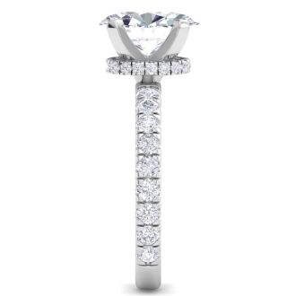 4 Carat Oval Shape Lab Grown Diamond Hidden Halo Engagement Ring In 14K White Gold