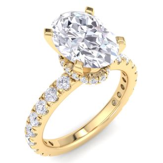 4 Carat Oval Shape Lab Grown Diamond Hidden Halo Engagement Ring In 14K Yellow Gold