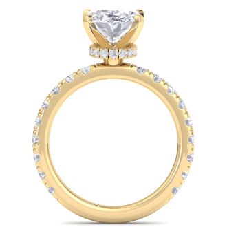 4 Carat Oval Shape Lab Grown Diamond Hidden Halo Engagement Ring In 14K Yellow Gold