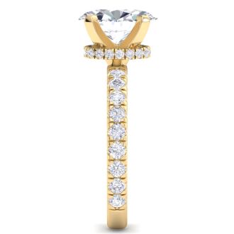 4 Carat Oval Shape Lab Grown Diamond Hidden Halo Engagement Ring In 14K Yellow Gold