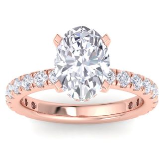 4 Carat Oval Shape Lab Grown Diamond Hidden Halo Engagement Ring In 14K Rose Gold