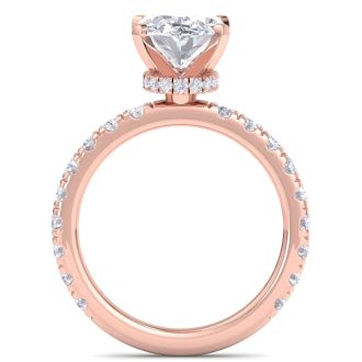 4 Carat Oval Shape Lab Grown Diamond Hidden Halo Engagement Ring In 14K Rose Gold