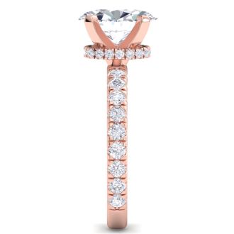 4 Carat Oval Shape Lab Grown Diamond Hidden Halo Engagement Ring In 14K Rose Gold