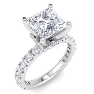 4 Carat Princess Cut Lab Grown Diamond Hidden Halo Engagement Ring In 14K White Gold
