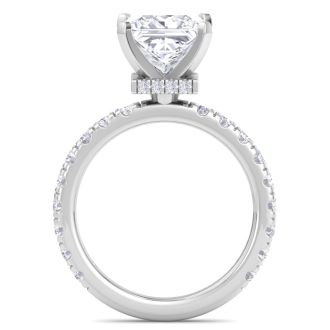 4 Carat Princess Cut Lab Grown Diamond Hidden Halo Engagement Ring In 14K White Gold