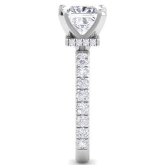 4 Carat Princess Cut Lab Grown Diamond Hidden Halo Engagement Ring In 14K White Gold