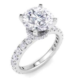 4 Carat Round Lab Grown Diamond Hidden Halo Engagement Ring In 14K White Gold