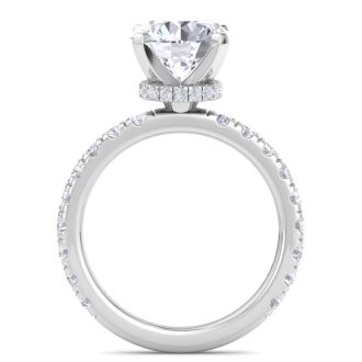 4 Carat Round Lab Grown Diamond Hidden Halo Engagement Ring In 14K White Gold