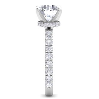 4 Carat Round Lab Grown Diamond Hidden Halo Engagement Ring In 14K White Gold