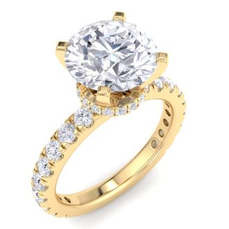 4 Carat Round Lab Grown Diamond Hidden Halo Engagement Ring In 14K Yellow Gold