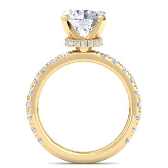 4 Carat Round Lab Grown Diamond Hidden Halo Engagement Ring In 14K Yellow Gold