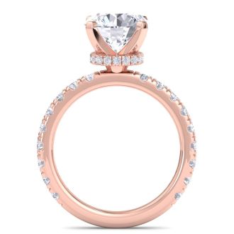 4 Carat Round Lab Grown Diamond Hidden Halo Engagement Ring In 14K Rose Gold