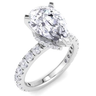 4 Carat Pear Shape Lab Grown Diamond Hidden Halo Engagement Ring In 14K White Gold