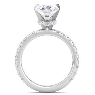 4 Carat Pear Shape Lab Grown Diamond Hidden Halo Engagement Ring In 14K White Gold