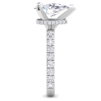 4 Carat Pear Shape Lab Grown Diamond Hidden Halo Engagement Ring In 14K White Gold