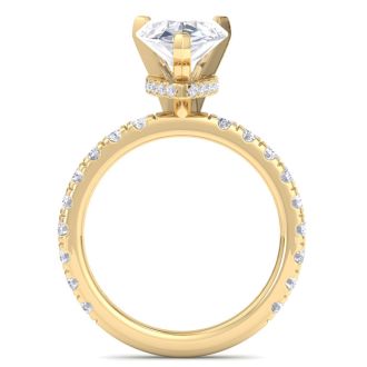 4 Carat Pear Shape Lab Grown Diamond Hidden Halo Engagement Ring In 14K Yellow Gold