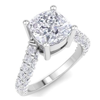 4 Carat Cushion Cut Lab Grown Diamond Curved Engagement Ring In 14K White Gold
