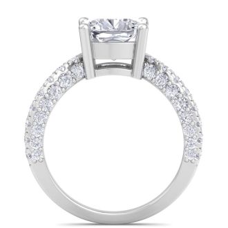 4 Carat Cushion Cut Lab Grown Diamond Curved Engagement Ring In 14K White Gold