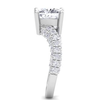 4 Carat Cushion Cut Lab Grown Diamond Curved Engagement Ring In 14K White Gold